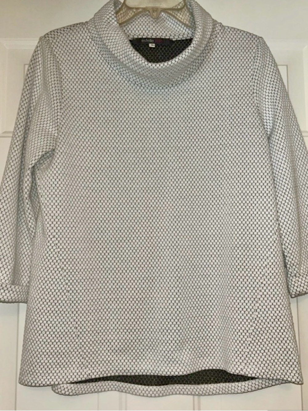 Estelle Jolie Mock Neck Top 38/M White Black Polka Dot Artsy Casual